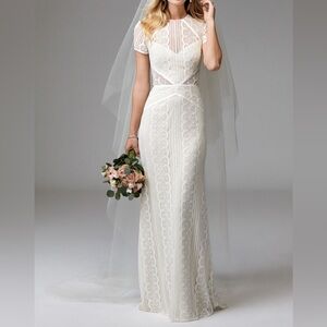 Wtoo Lace Wedding Dress Lenora 17120B With Sleeves and Train